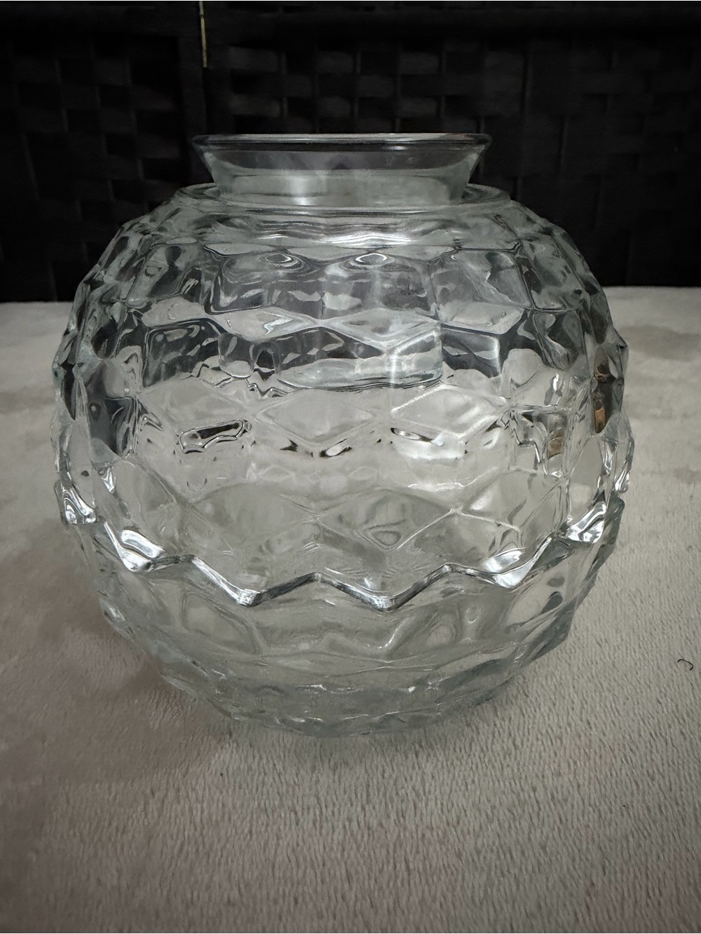 Vtg. 3-piece Homco Cubist Style Fairy Lamp, w/ candle holder, clear
